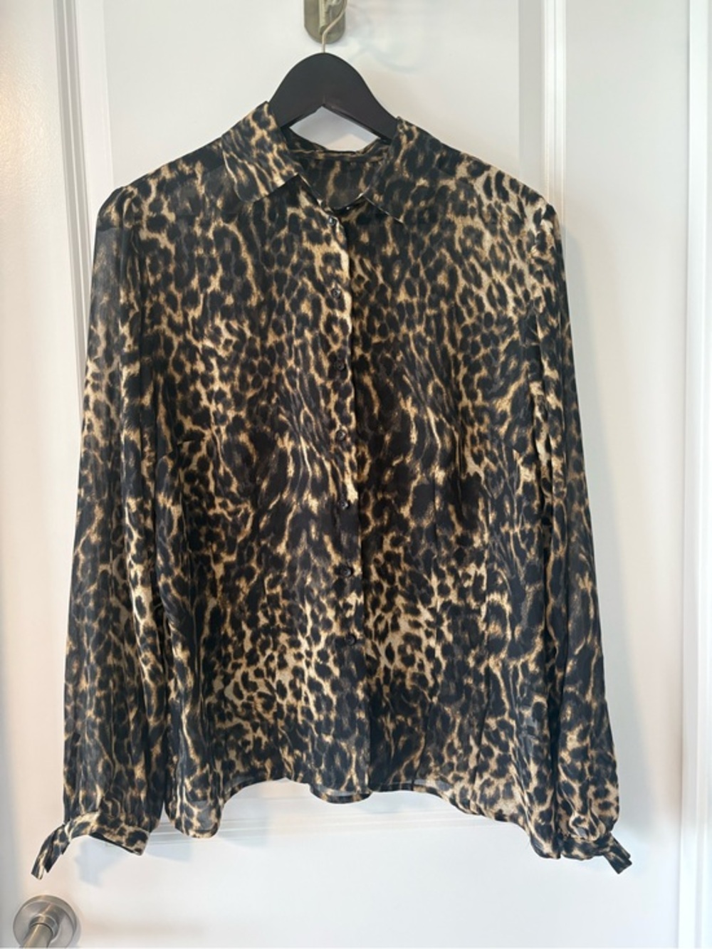 Seidensticker Leopard Print Sheer Button Down Blouse Size 42 US 10-12